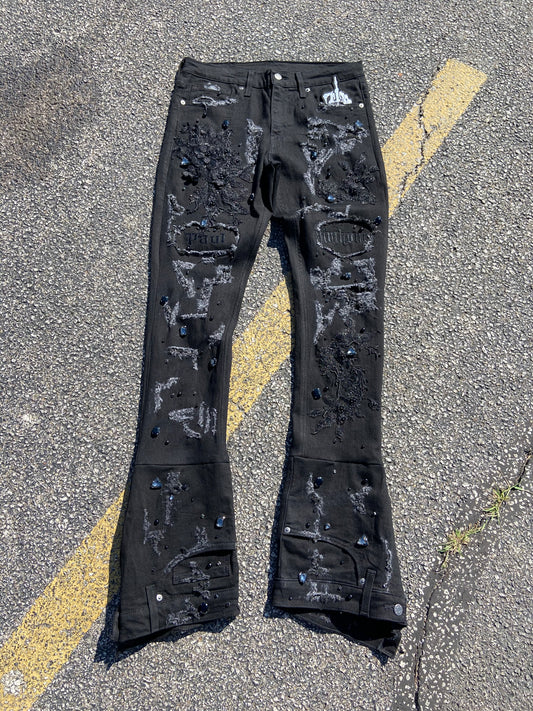 Black Victorian Stacked Jeans